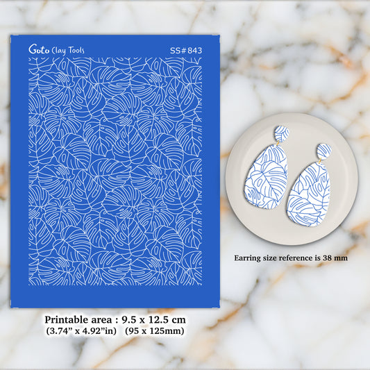 Monstera Silkscreen for Polymer Clay Earring making, Clay Stencils, Clay Earring Silkscreen, Polymer Clay Supplies SS#843
