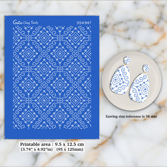 Indian bandhani Silkscreen for Polymer Clay Earring making, Clay Stencils, Clay Earring Silkscreen, Polymer Clay Supplies SS#847