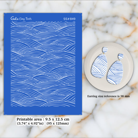 Waves Silkscreen for Polymer Clay Earring making, Clay Stencils, Clay Earring Silkscreen, Polymer Clay Supplies SS#849