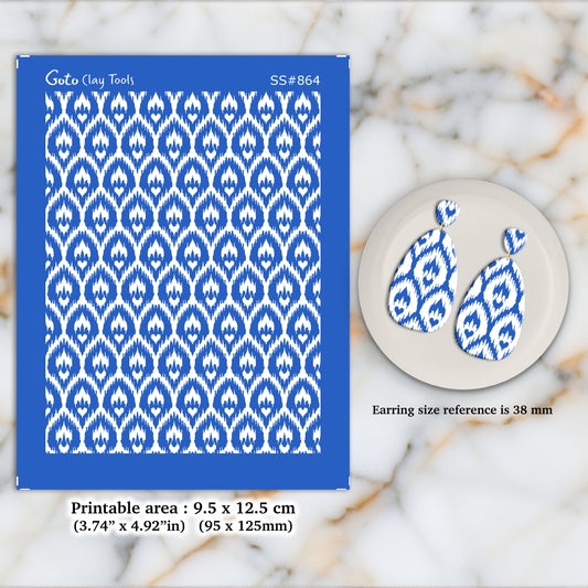Ikat Silkscreen for Polymer Clay Earring making, Clay Stencils, Clay Earring Silkscreen, Polymer Clay Supplies SS#864
