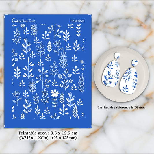Leaves Silkscreen for Polymer Clay Earring making, Clay Stencils, Clay Earring Silkscreen, Polymer Clay Supplies SS#868