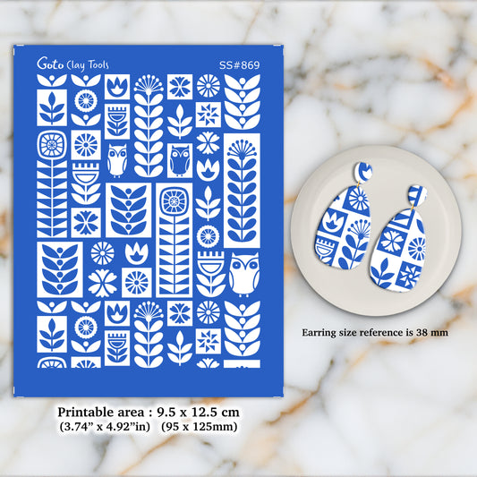 Folk art Silkscreen for Polymer Clay Earring making, Clay Stencils, Clay Earring Silkscreen, Polymer Clay Supplies SS#869