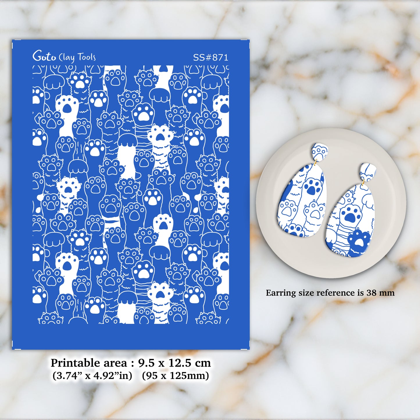 Cat Paws Silkscreen for Polymer Clay Earring making, Clay Stencils, Clay Earring Silkscreen, Polymer Clay Supplies SS#871