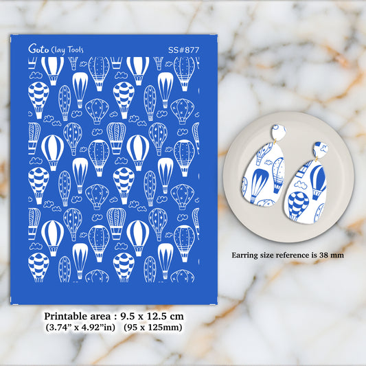 Doodle Air balloons Silkscreen for Polymer Clay Earring making, Clay Stencils, Clay Earring Silkscreen, Polymer Clay Supplies SS#877