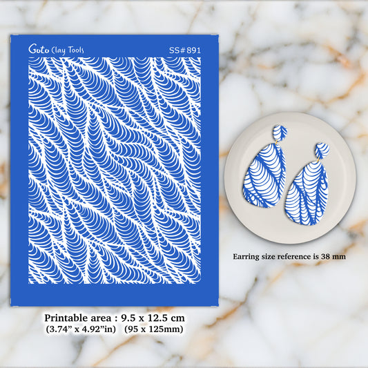 waves Silkscreen for Polymer Clay Earring making, Clay Stencils, Clay Earring Silkscreen, Polymer Clay Supplies SS#891