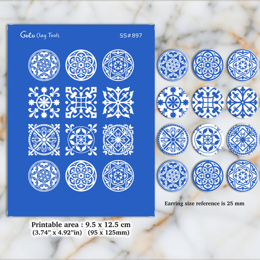 Tile Silkscreen for Polymer Clay Earring making, Clay Stencils, Clay Earring Silkscreen, Polymer Clay Supplies SS#897