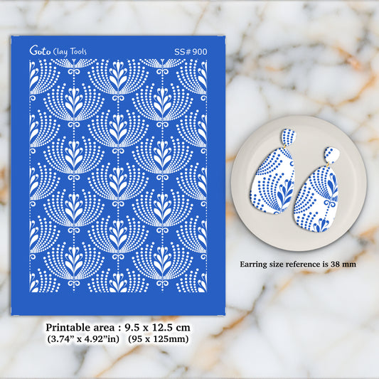 Ornamental fan Silkscreen for Polymer Clay Earring making, Clay Stencils, Clay Earring Silkscreen, Polymer Clay Supplies SS#900