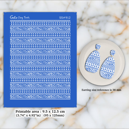 Indian Bagru print Silkscreen for Polymer Clay Earring making, Clay Stencils, Clay Earring Silkscreen, Polymer Clay Supplies SS#912