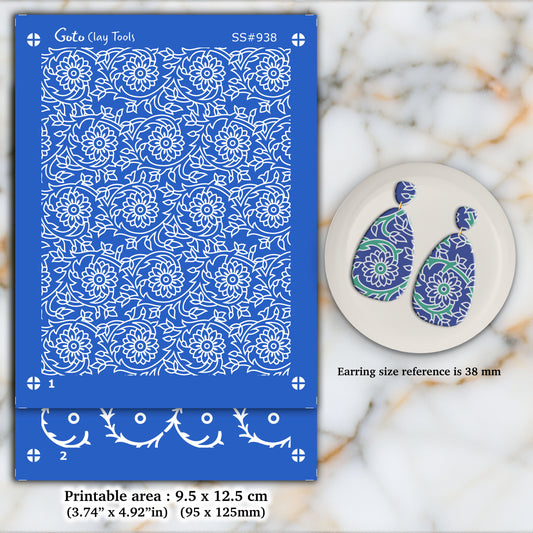 2 layers Indian style Silkscreen for Polymer Clay Earring making, Clay Stencils, Clay Earring Silkscreen, Polymer Clay Supplies SS#938