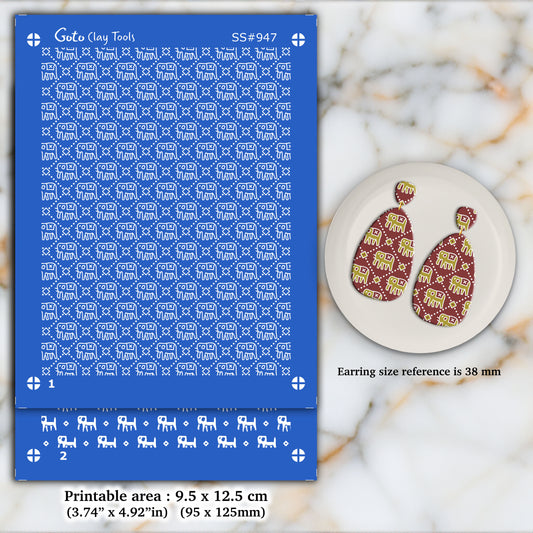 2 layers Indian style Silkscreen for Polymer Clay Earring making, Clay Stencils, Clay Earring Silkscreen, Polymer Clay Supplies SS#947