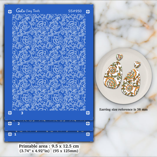3 Layers Indian Floral Silkscreen for Polymer Clay Earring making, Clay Stencils, Clay Earring Silkscreen, Polymer Clay Supplies SS#950