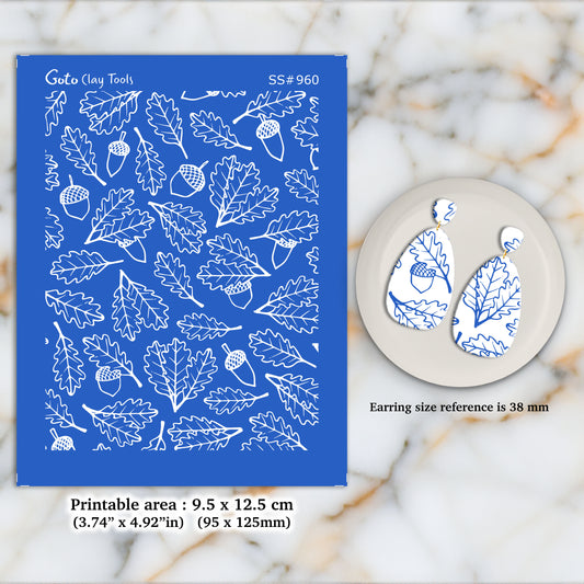 Fall pattern Silkscreen for Polymer Clay Earring making, Clay Stencils, Clay Earring Silkscreen, Polymer Clay Supplies SS#960