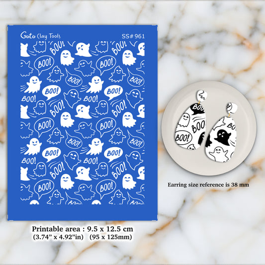 Halloween Silkscreen for Polymer Clay Earring making, Clay Stencils, Clay Earring Silkscreen, Polymer Clay Supplies SS#961