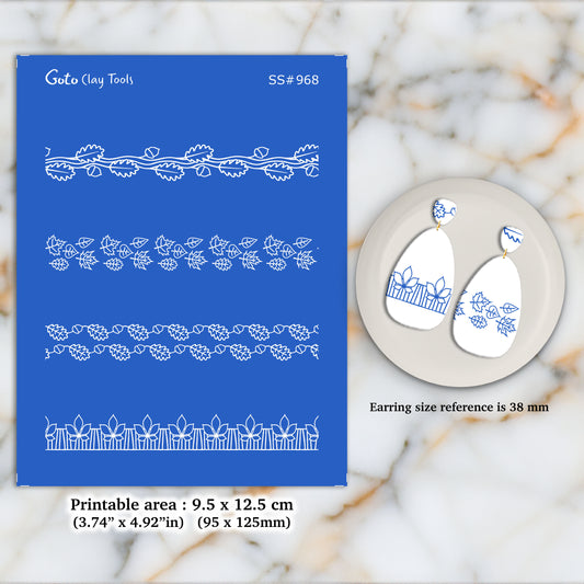 Autumn Border Silkscreen for Polymer Clay Earring making, Clay Stencils, Clay Earring Silkscreen, Polymer Clay Supplies SS#968