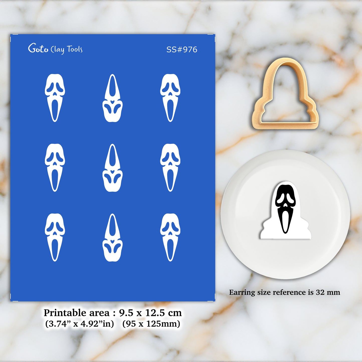 Halloween Ghost face Silkscreen for Polymer Clay Earring making, Clay Stencils, Clay Earring Silkscreen, Polymer Clay Supplies SS#976