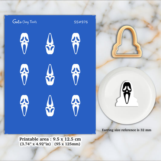 Halloween Ghost face Silkscreen for Polymer Clay Earring making, Clay Stencils, Clay Earring Silkscreen, Polymer Clay Supplies SS#976
