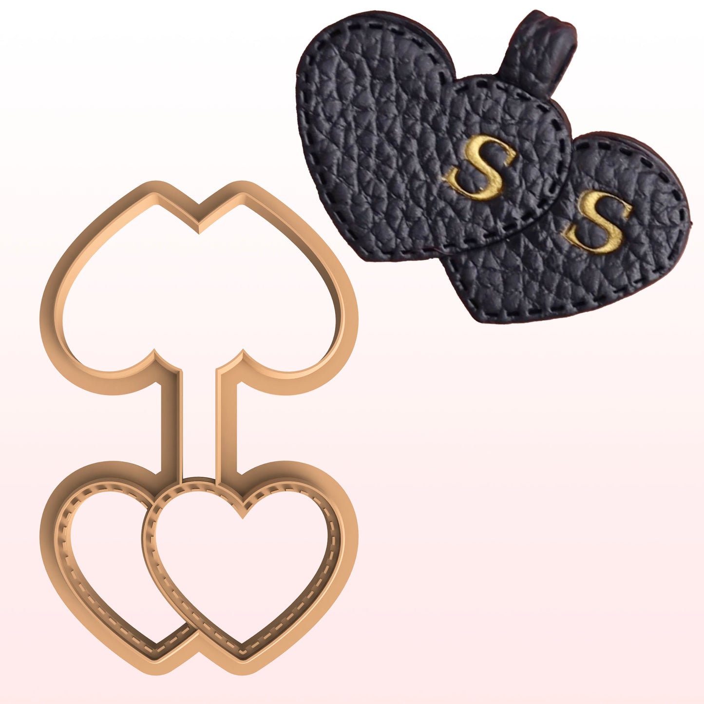 Double Hearts Keychain Clay Cutter Set - Stitched effect Clay Keyring Cutters
