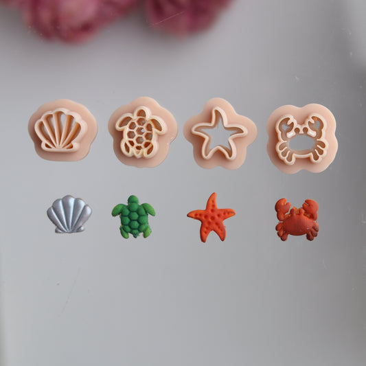 Beach Theme Clay Cutters Set - Shell, Turtle, Starfish and Crab - 15 mm