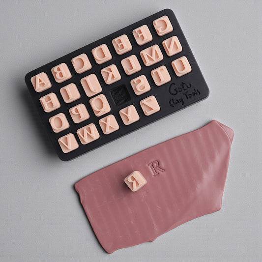 Letter Stamps and Container, Alphabet Clay Stamps - 9 mm height