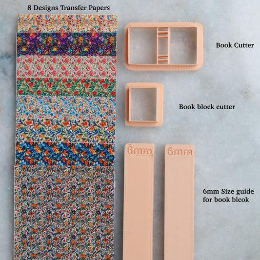 Vintage Miniature Book making Tools Set: Cutters with 8 Designs of Transfer Papers