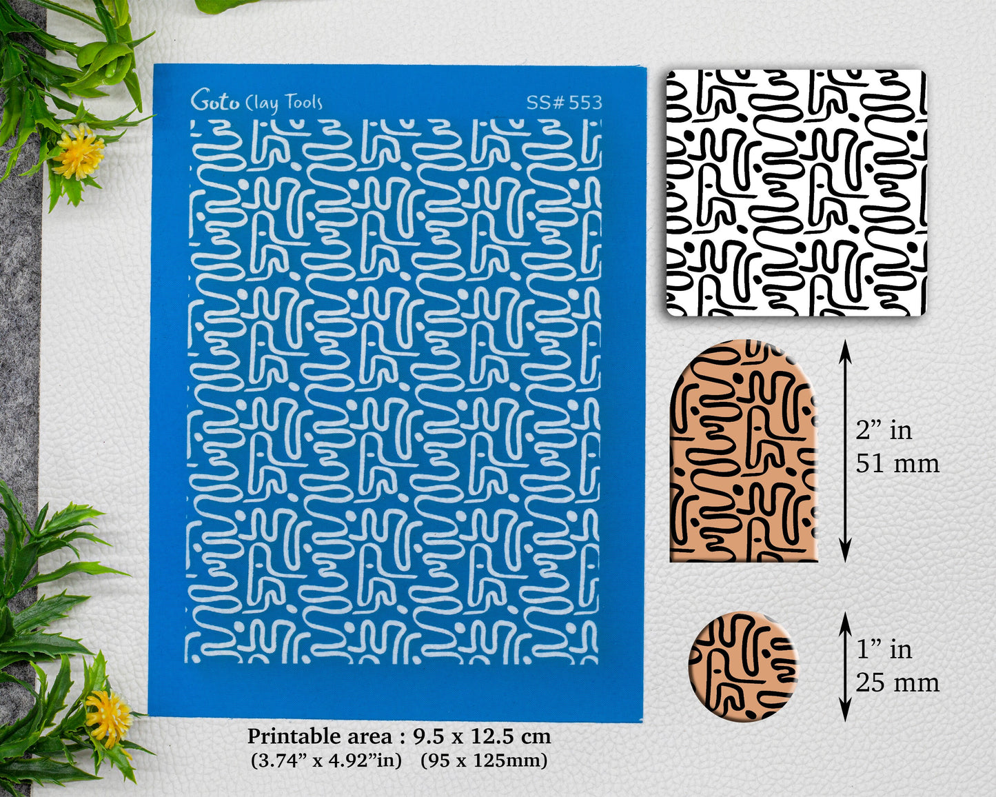 Abstract squiggle Silkscreen for Polymer Clay Earring making, Clay Stencils, Clay Earring Silkscreen, Polymer Clay Supplies SS#553