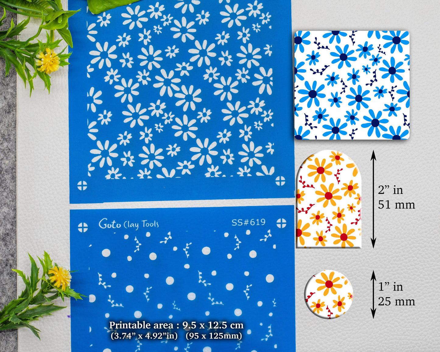 2 colors Daisy Silkscreen for Polymer Clay Earring making, Clay Stencils, Clay Earring Silkscreen, Polymer Clay Supplies SS#619