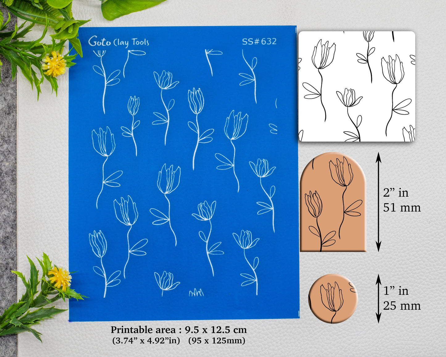 Tulips Silkscreen for Polymer Clay Earring making, Clay Stencils, Clay Earring Silkscreen, Polymer Clay Supplies SS#632