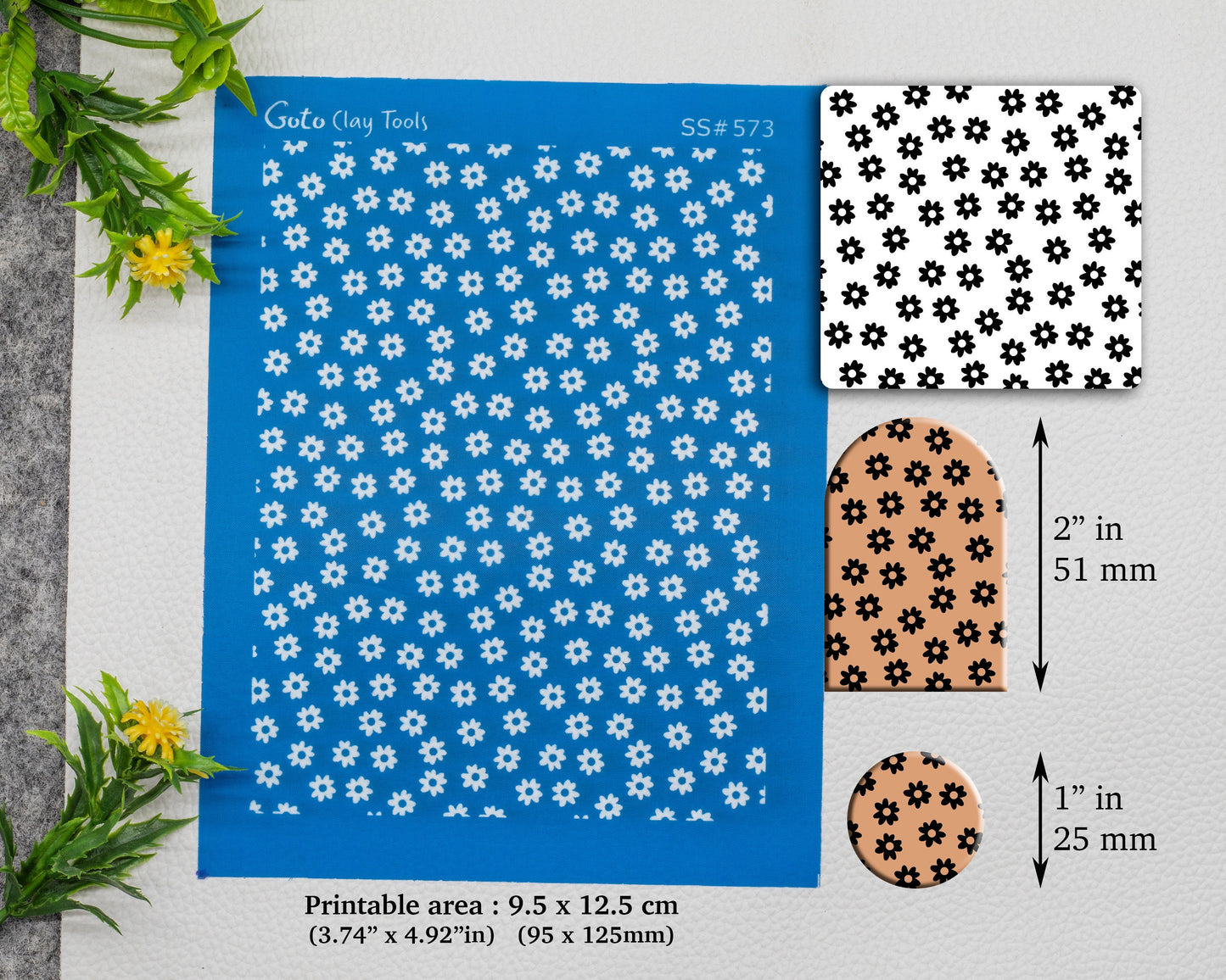 Scattered flowers Silkscreen for Polymer Clay Earring making, Clay Stencils, Clay Earring Silkscreen, Polymer Clay Supplies SS#573