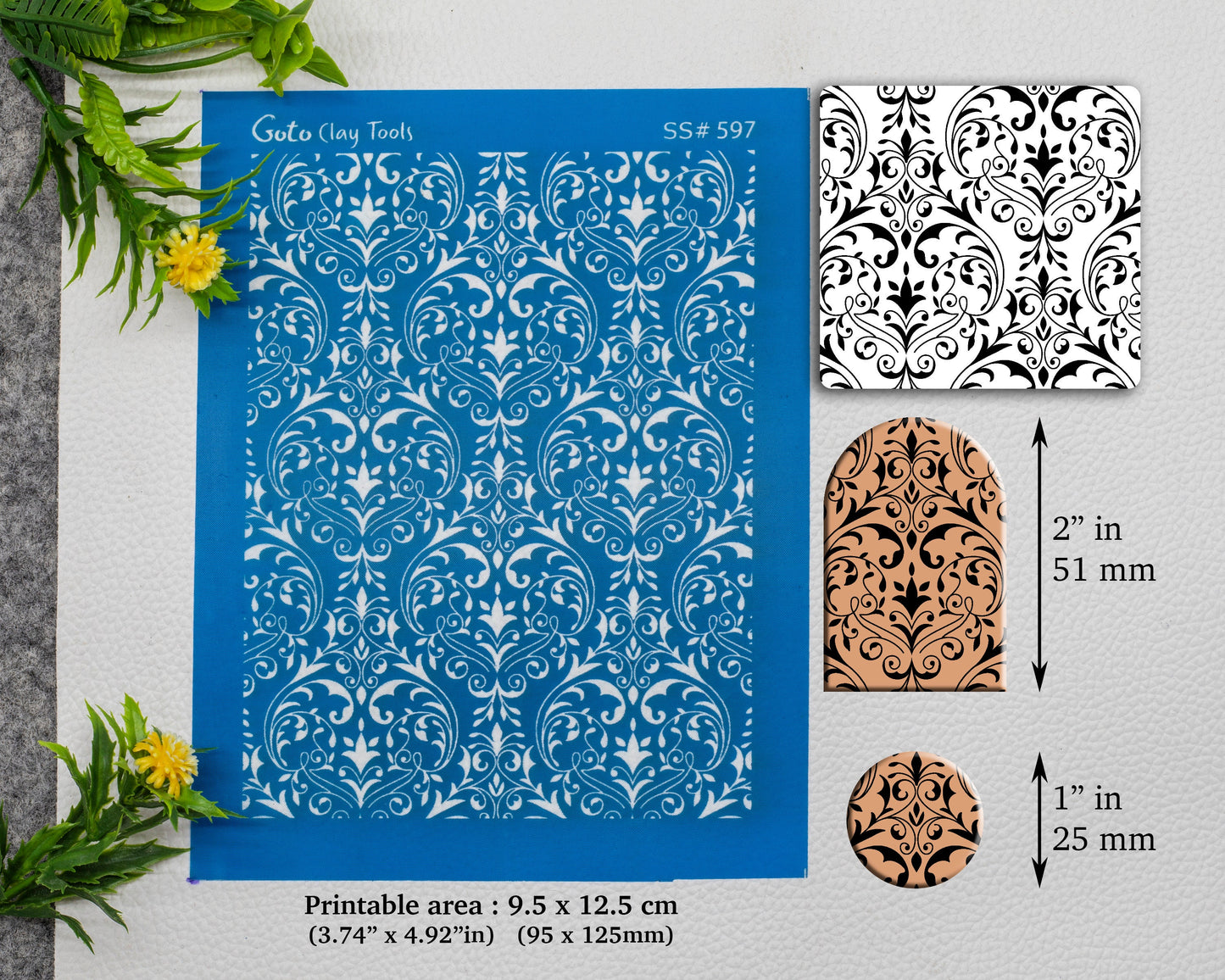 Damask Silkscreen for Polymer Clay Earring making, Clay Stencils, Clay Earring Silkscreen, Polymer Clay Supplies SS#597
