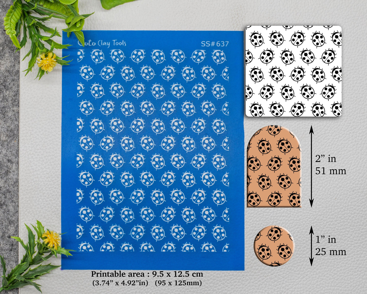 Ladybug Silkscreen for Polymer Clay Earring making, Clay Stencils, Clay Earring Silkscreen, Polymer Clay Supplies SS#637