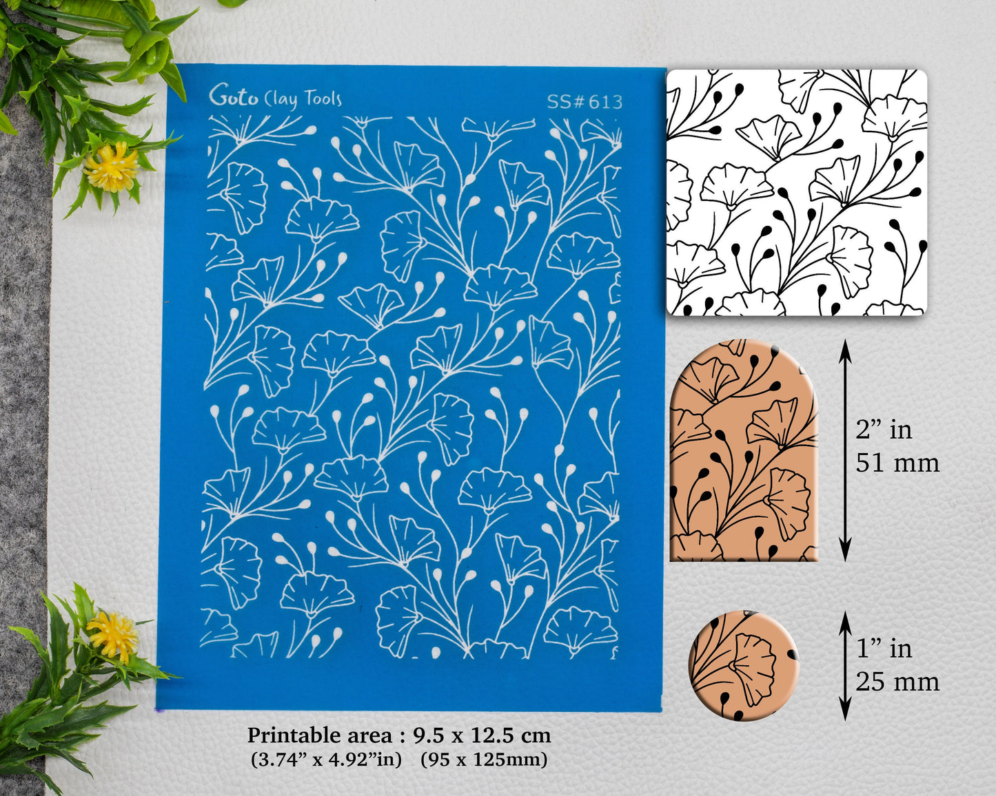 Ginkgo branches Silkscreen for Polymer Clay Earring making, Clay Stencils, Clay Earring Silkscreen, Polymer Clay Supplies SS#613
