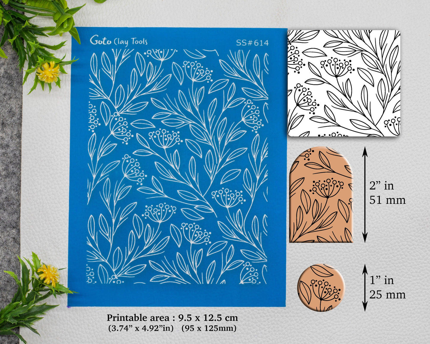 Umbel leaves Silkscreen for Polymer Clay Earring making, Clay Stencils, Clay Earring Silkscreen, Polymer Clay Supplies SS#614