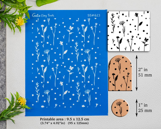 Wildflowers Silkscreen for Polymer Clay Earring making, Clay Stencils, Clay Earring Silkscreen, Polymer Clay Supplies SS#623