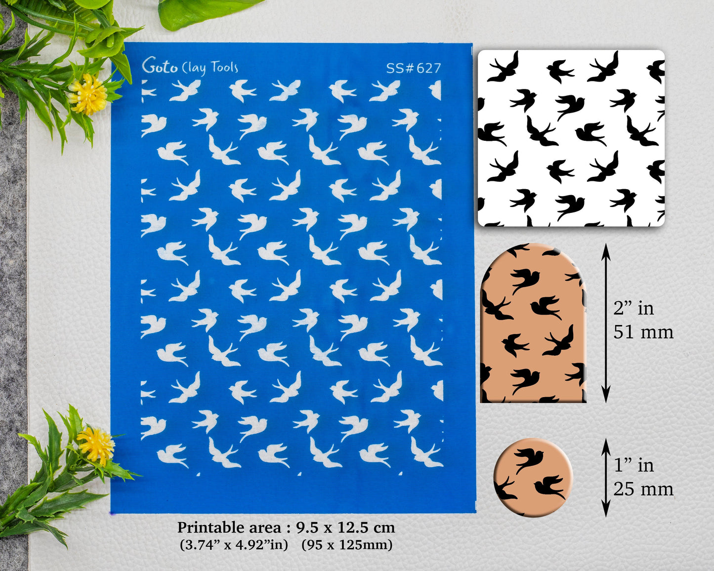 Flying birds Silkscreen for Polymer Clay Earring making, Clay Stencils, Clay Earring Silkscreen, Polymer Clay Supplies SS#627