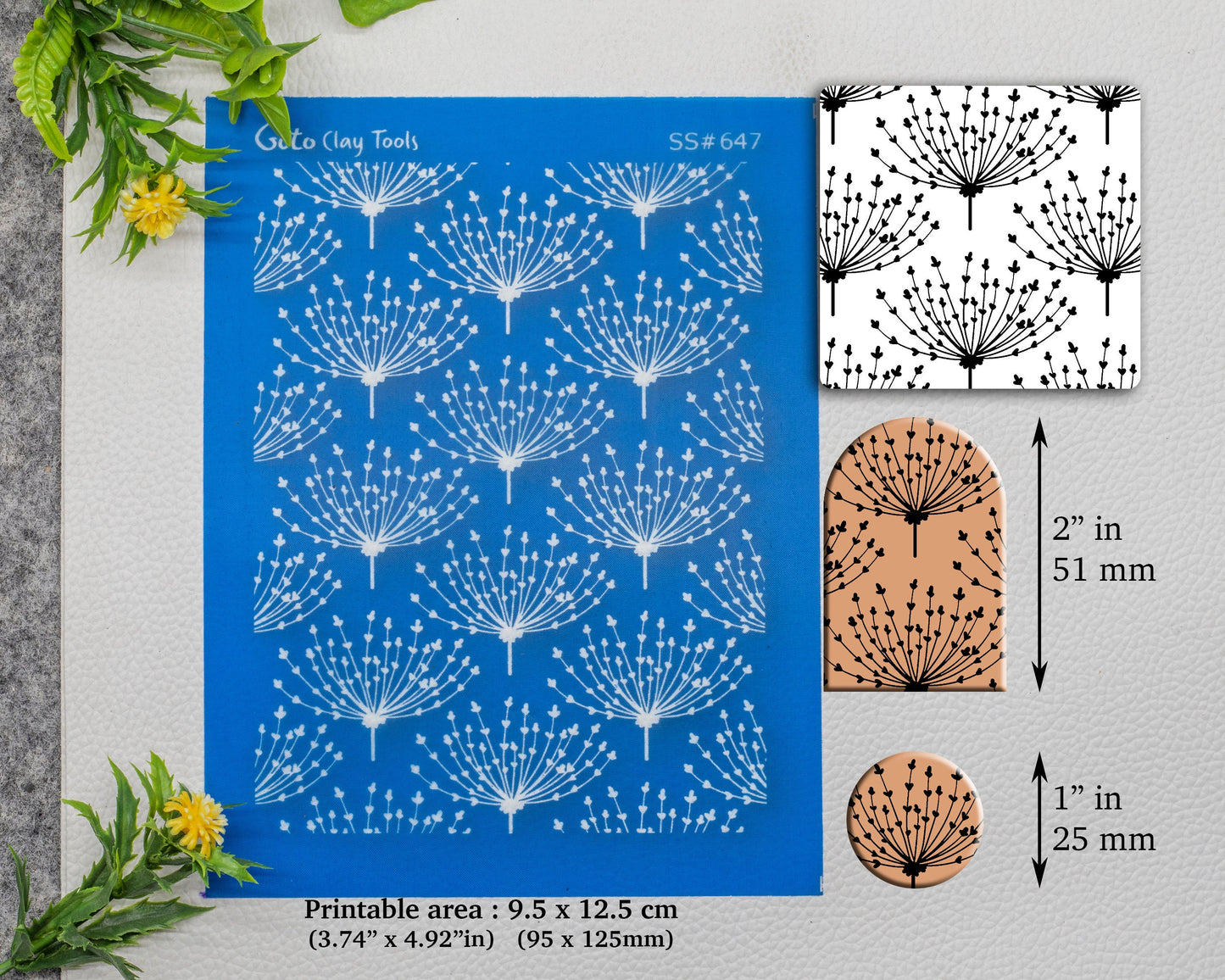 Umbel flower Silkscreen for Polymer Clay Earring making, Clay Stencils, Clay Earring Silkscreen, Polymer Clay Supplies SS#647