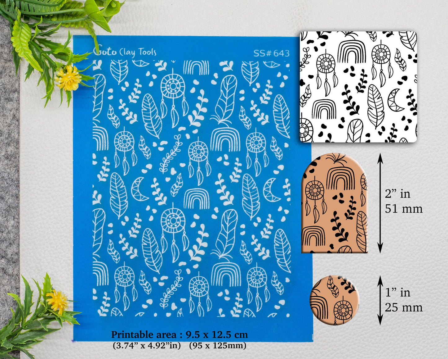 Boho Macrame Leaves Silkscreen for Polymer Clay Earring making, Clay Stencils, Clay Earring Silkscreen, Polymer Clay Supplies SS#643