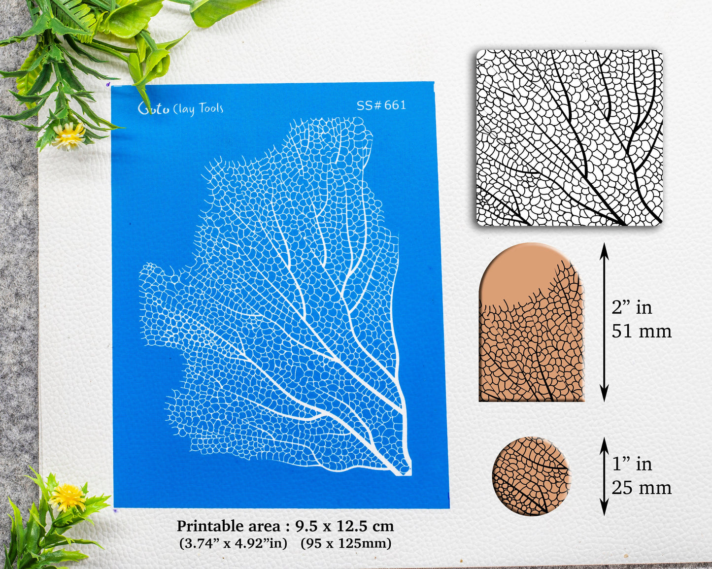 Coral Silkscreen for Polymer Clay Earring making, Clay Stencils, Clay Earring Silkscreen, Polymer Clay Supplies SS#661