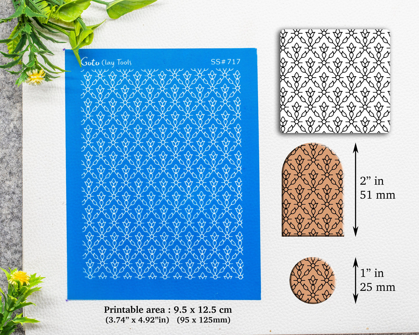 Indian floral Tile Silkscreen for Polymer Clay Earring making, Clay Stencils, Clay Earring Silkscreen, Polymer Clay Supplies SS#717