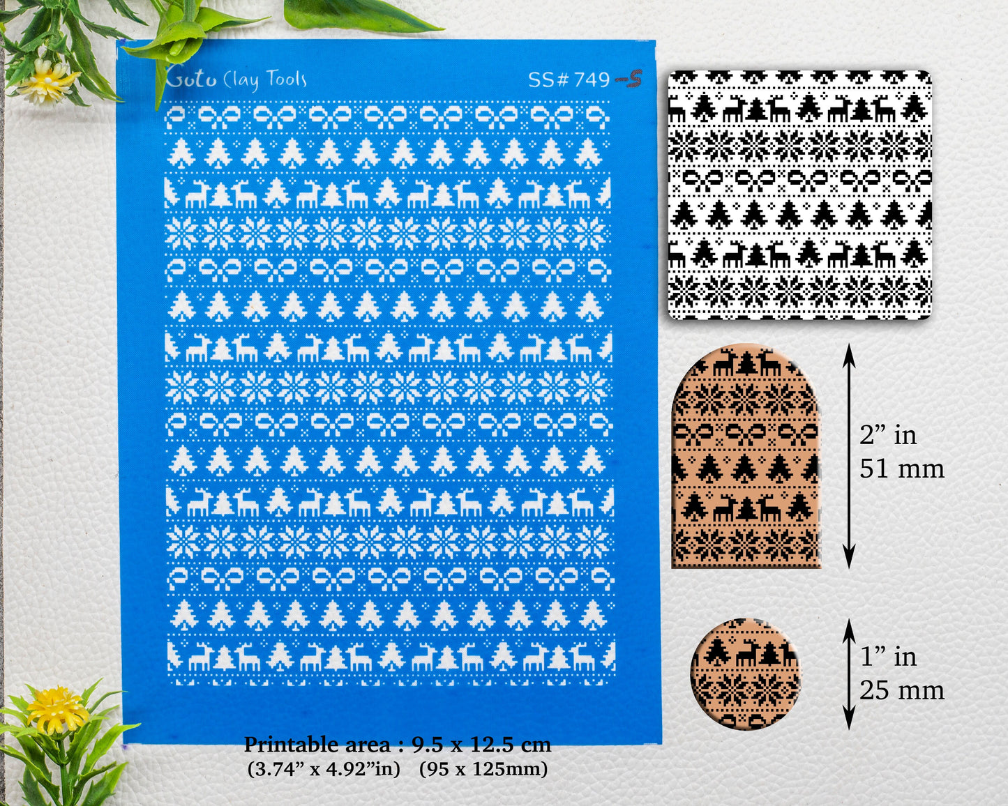 Christmas Silkscreen for Polymer Clay Earring making, Clay Stencils, Clay Earring Silkscreen, Polymer Clay Supplies SS#749-Single