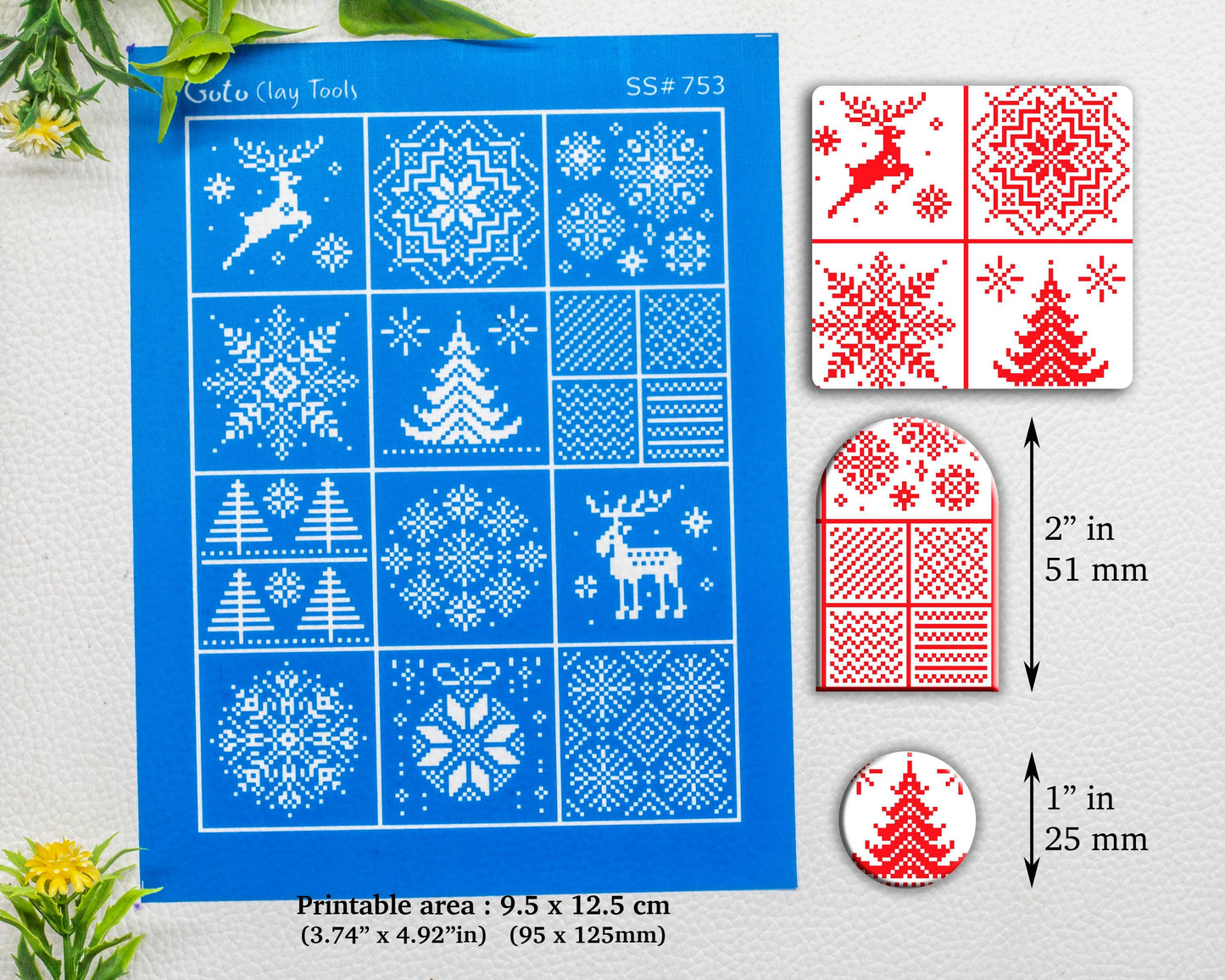 Christmas Silkscreen for Polymer Clay Earring making, Clay Stencils, Clay Earring Silkscreen, Polymer Clay Supplies SS#753