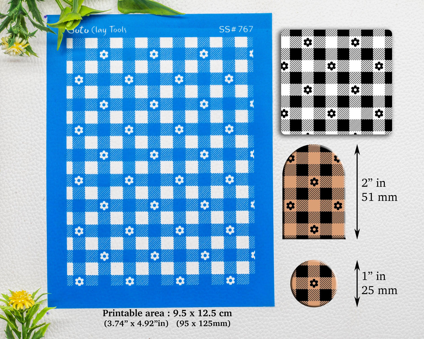 Christmas gingham Silkscreen for Polymer Clay Earring making, Clay Stencils, Clay Earring Silkscreen, Polymer Clay Supplies SS#767