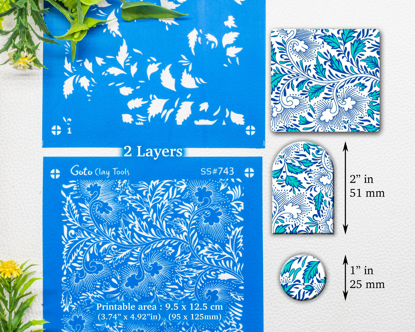 2 Layers Chinoiserie Floral Silkscreen for Polymer Clay Earring making, Clay Stencils, Clay Earring Silkscreen, Polymer Clay Supplies SS#743