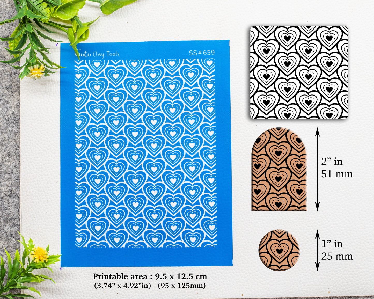 Hearts Silkscreen for Polymer Clay Earring making, Clay Stencils, Clay Earring Silkscreen, Polymer Clay Supplies SS#659