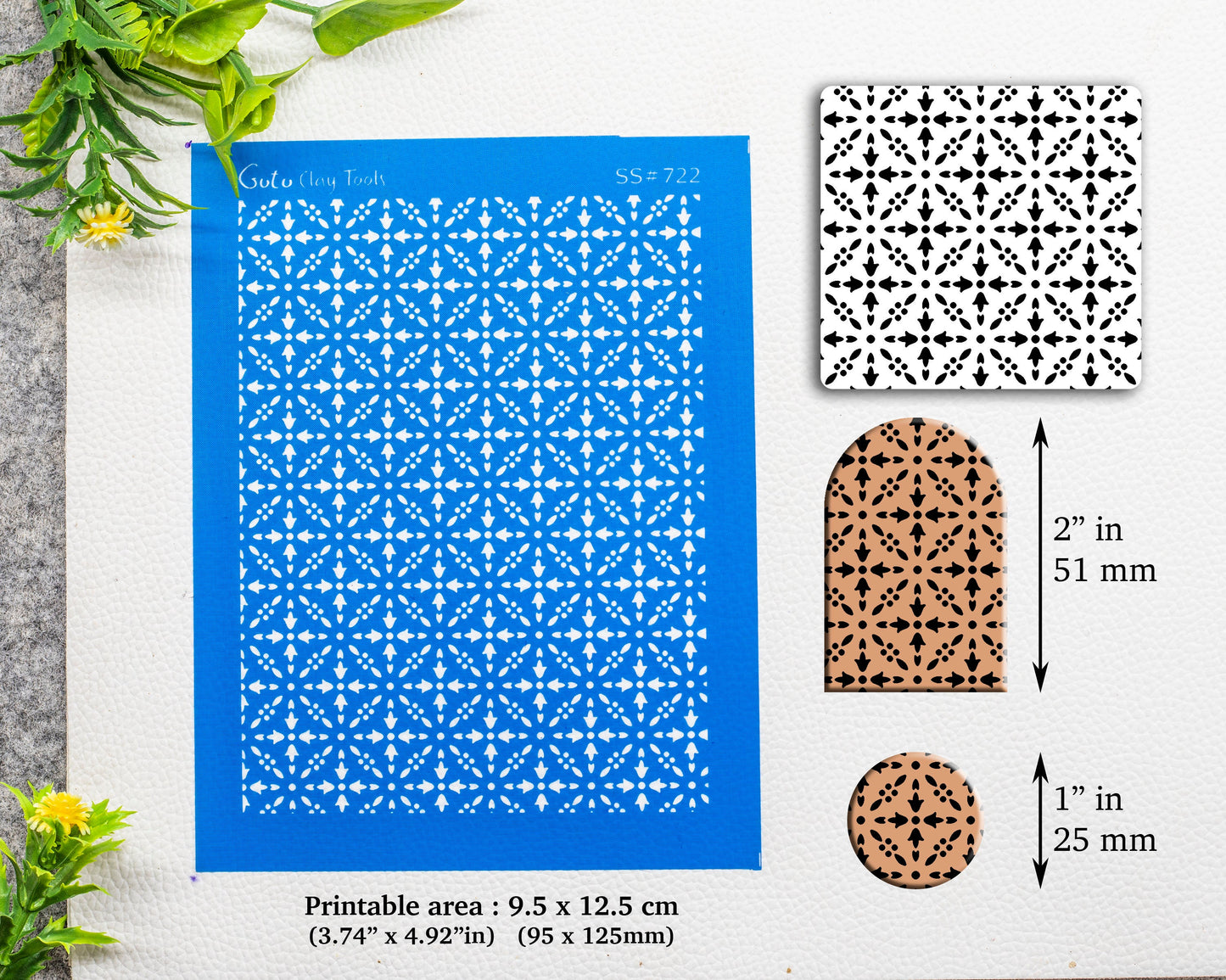 Indian Tile Silkscreen for Polymer Clay Earring making, Clay Stencils, Clay Earring Silkscreen, Polymer Clay Supplies SS#722