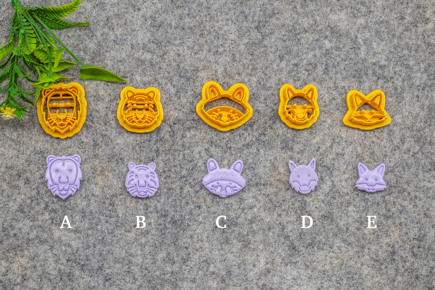 Animal Face Polymer Clay Cutters: Lion, Tiger, Fox, Cat, Panda