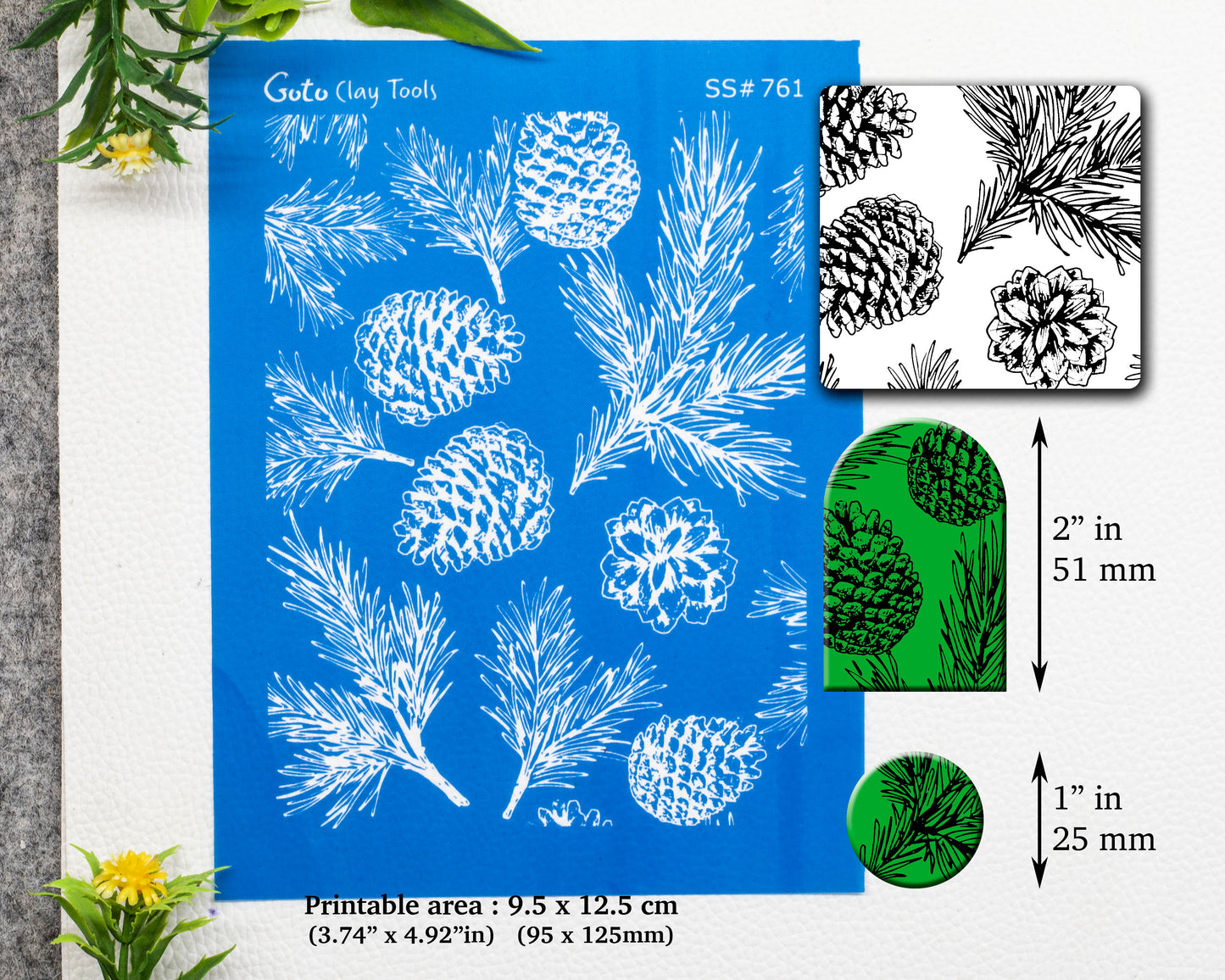 Pine Cone Christmas Silkscreen for Polymer Clay Earring making, Clay Stencils, Clay Earring Silkscreen, Polymer Clay Supplies SS#761