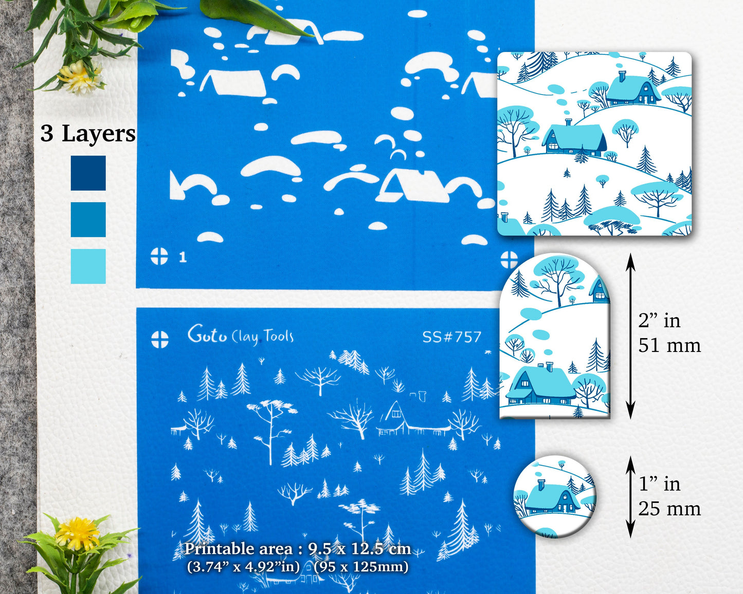 3 Layer Snow hill Christmas Silkscreen for Polymer Clay Earring making, Clay Stencils, Clay Earring Silkscreen, Polymer Clay Supplies SS#757