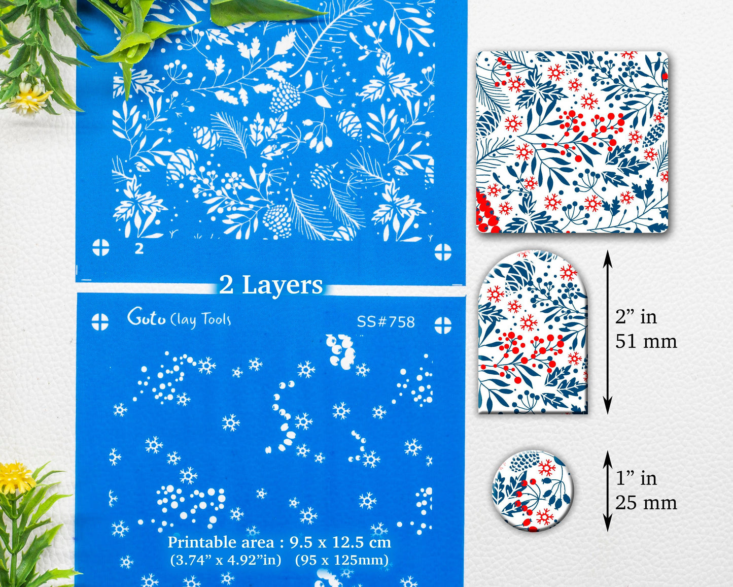 2 Layer Christmas berry Silkscreen for Polymer Clay Earring making, Clay Stencils, Clay Earring Silkscreen, Polymer Clay Supplies SS#758