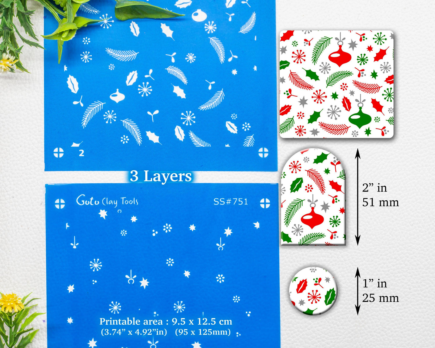 3 Layer Christmas Silkscreen for Polymer Clay Earring making, Clay Stencils, Clay Earring Silkscreen, Polymer Clay Supplies SS#751
