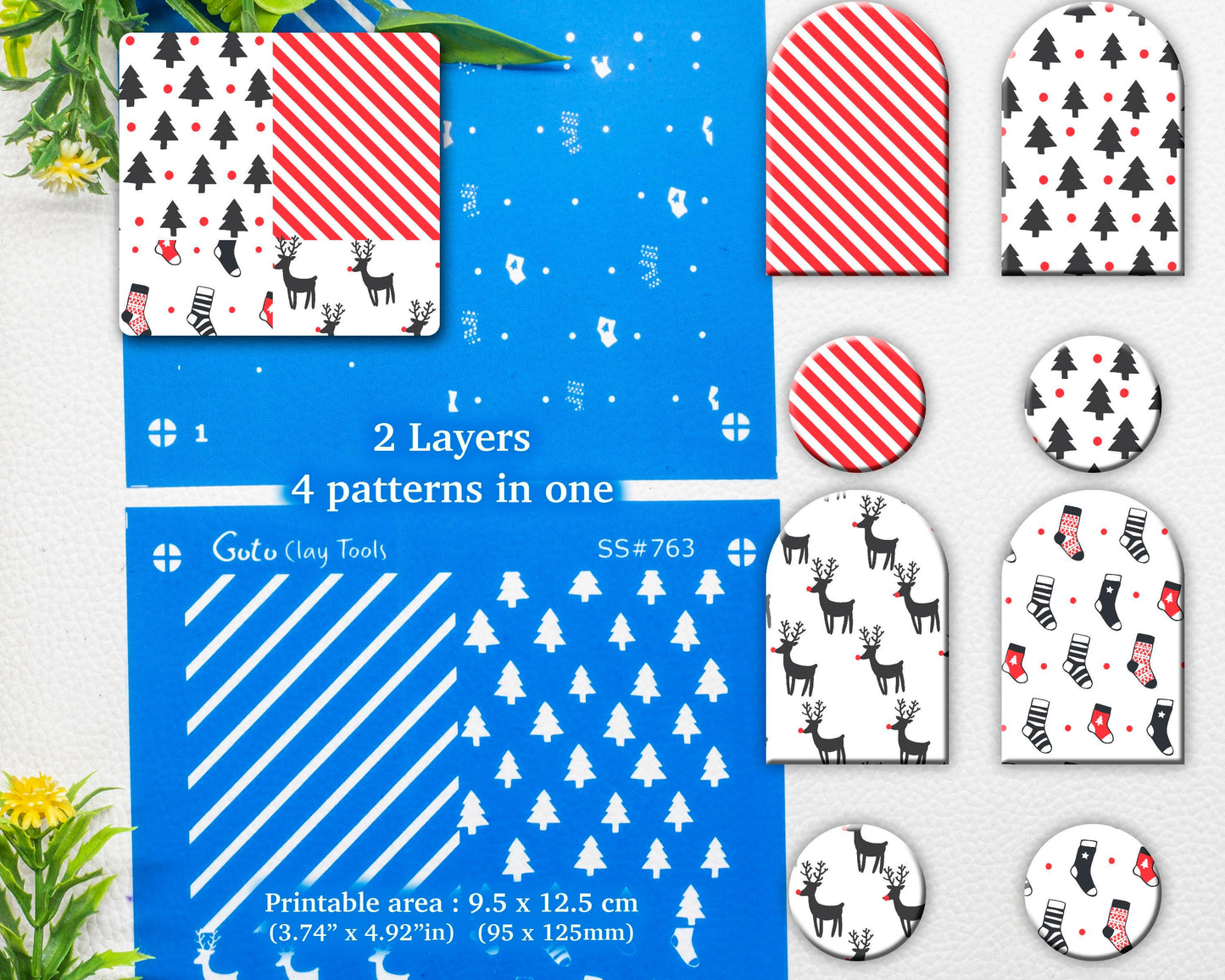 2 Layer Christmas Silkscreen for Polymer Clay Earring making, Clay Stencils, Clay Earring Silkscreen, Polymer Clay Supplies SS#763
